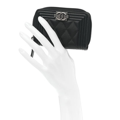 Chanel Caviar Quilted Boy Zip Around Coin Purse Wallet Black 2 of 8