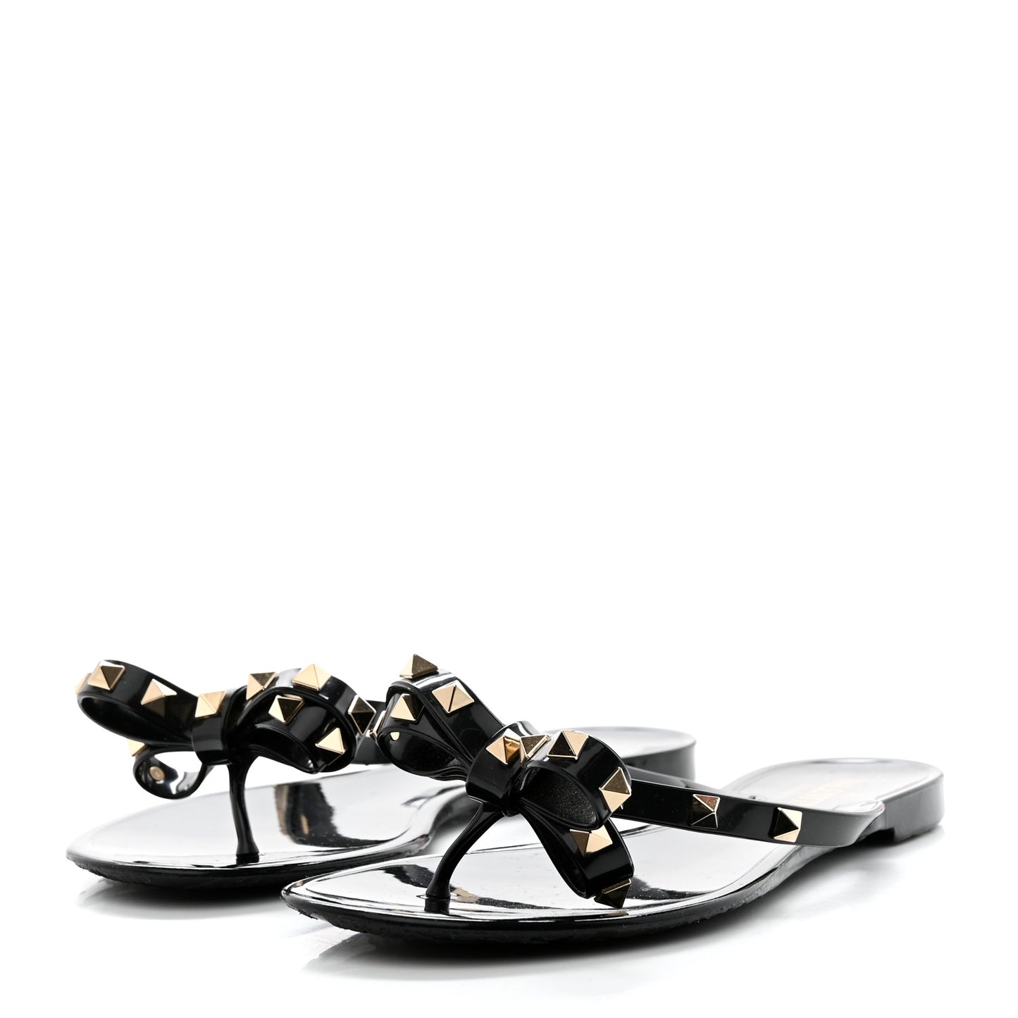 PVC Jelly Rockstud Bow Thong Sandals 38 Black