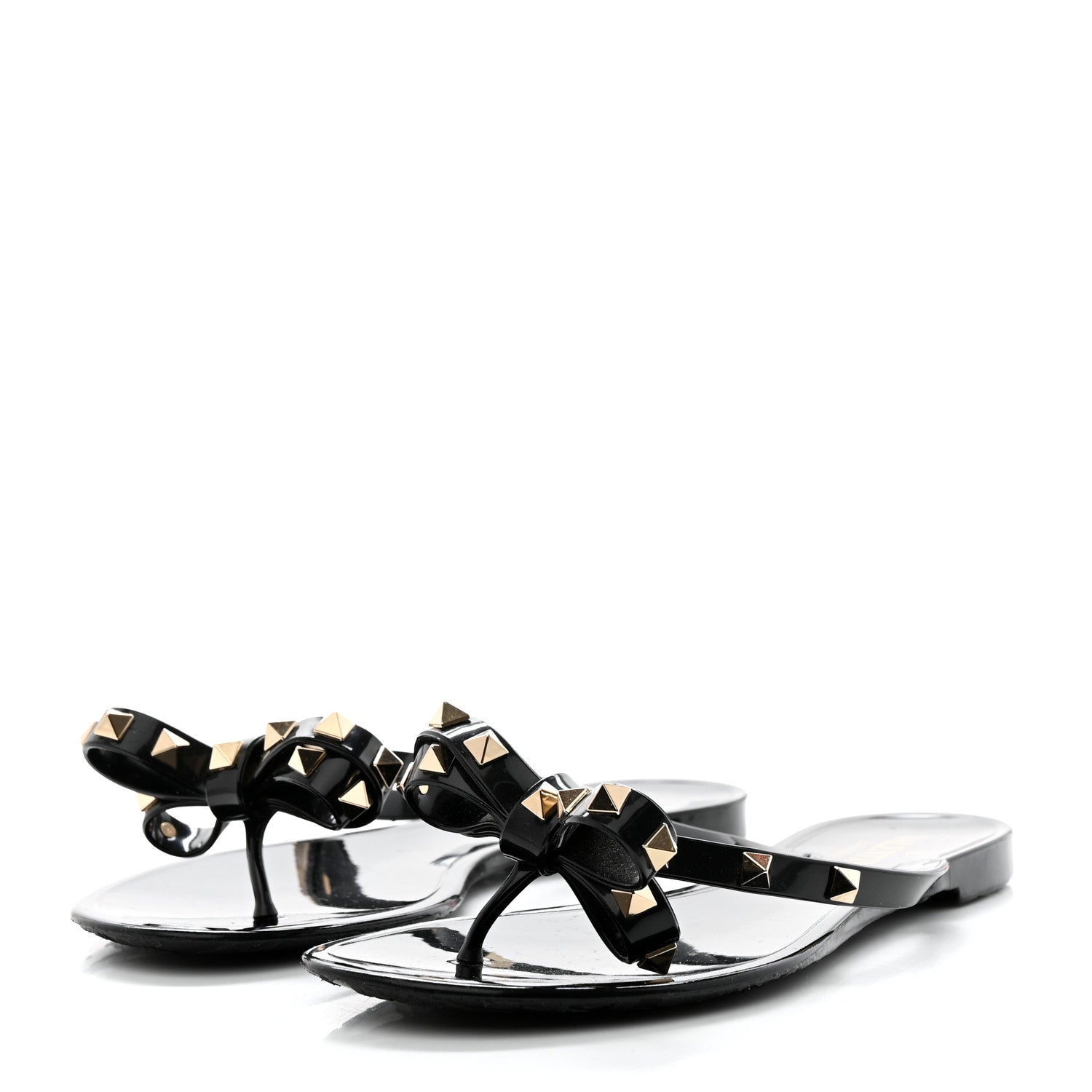 Valentino Garavani PVC Jelly Rockstud Bow Thong Sandals 38 Black 3 of 7
