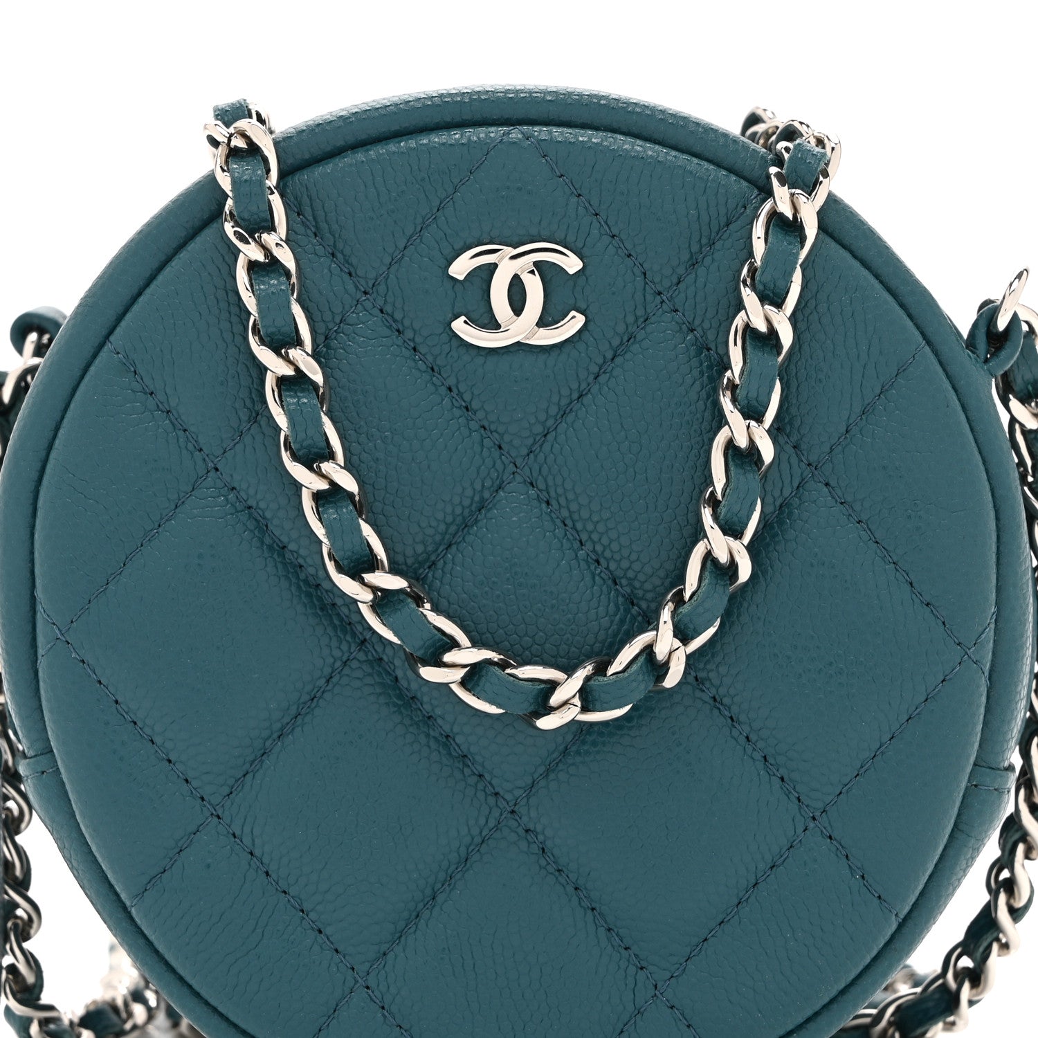 Chanel Caviar Quilted Round Clutch With Chain Green 8 of 10