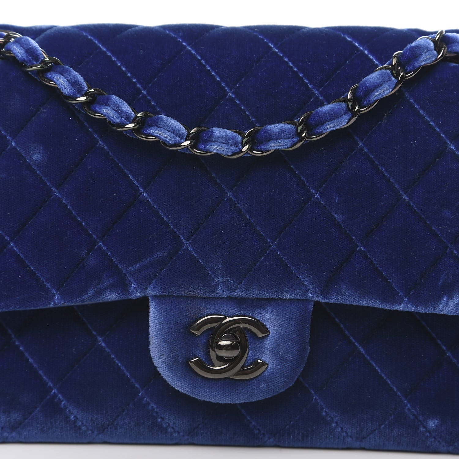Chanel Velvet Quilted Medium Double Flap Navy Blue 13 of 13