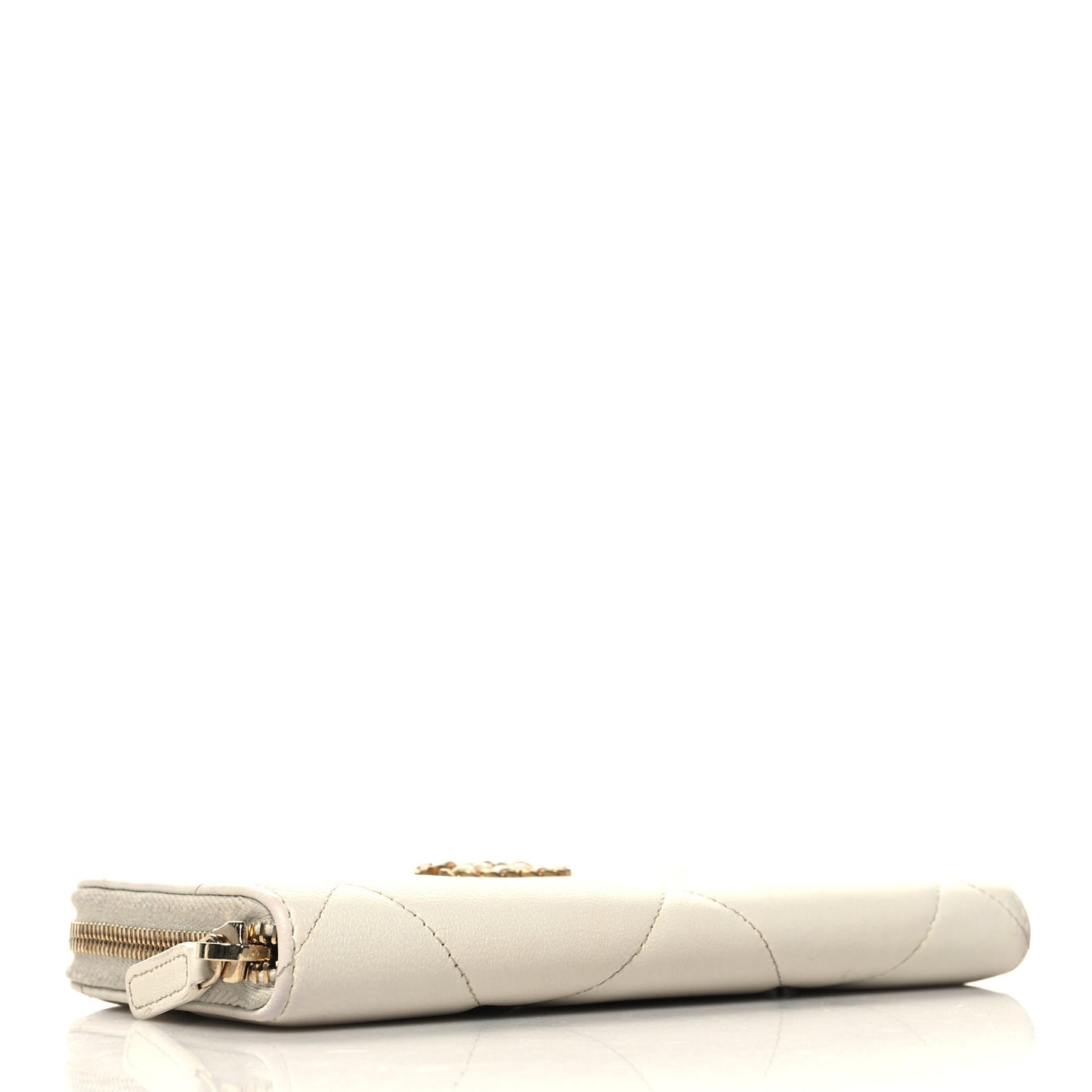 Shiny Goatskin Quilted 19 Long Zipped Around Wallet White