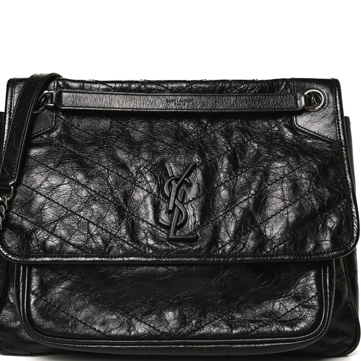 Saint Laurent Crinkled Calfskin Matelasse Monogram Large Niki Chain Satchel Black 7 of 9