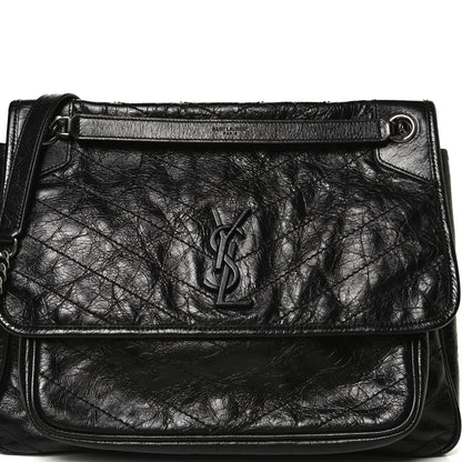 Saint Laurent Crinkled Calfskin Matelasse Monogram Large Niki Chain Satchel Black 7 of 9