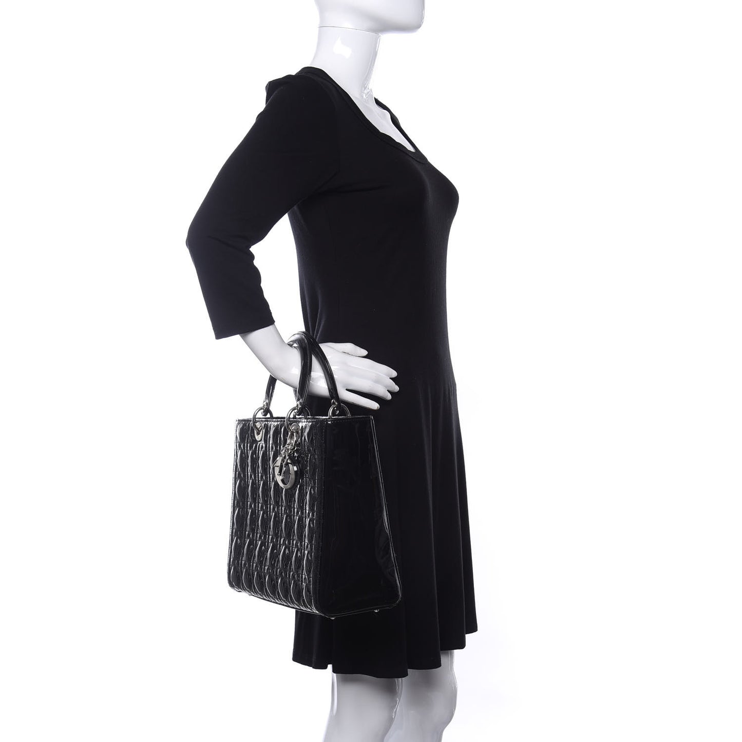 Patent Cannage Large Lady Dior Black