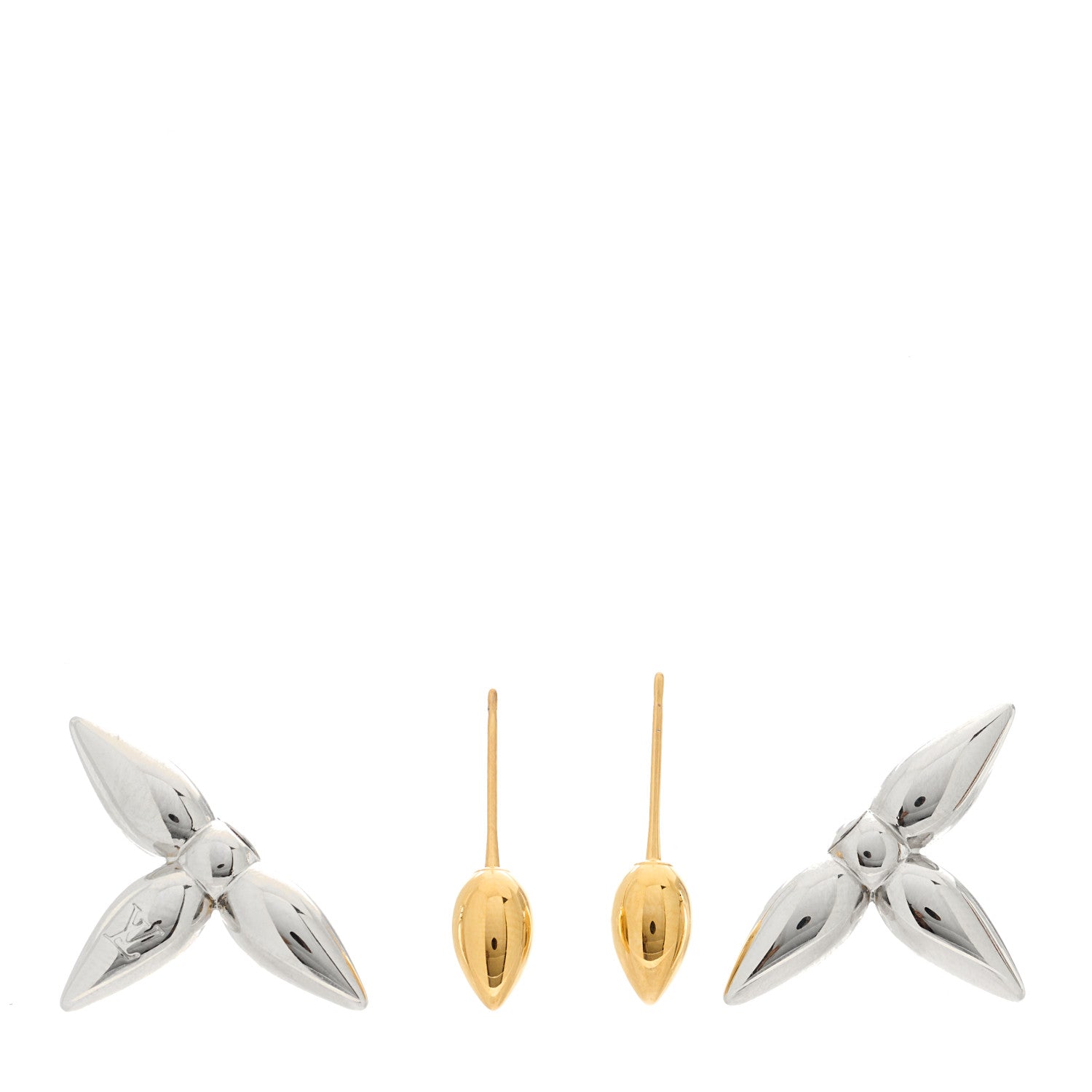 Louis Vuitton Metal Louisette Earrings Silver Gold 3 of 4