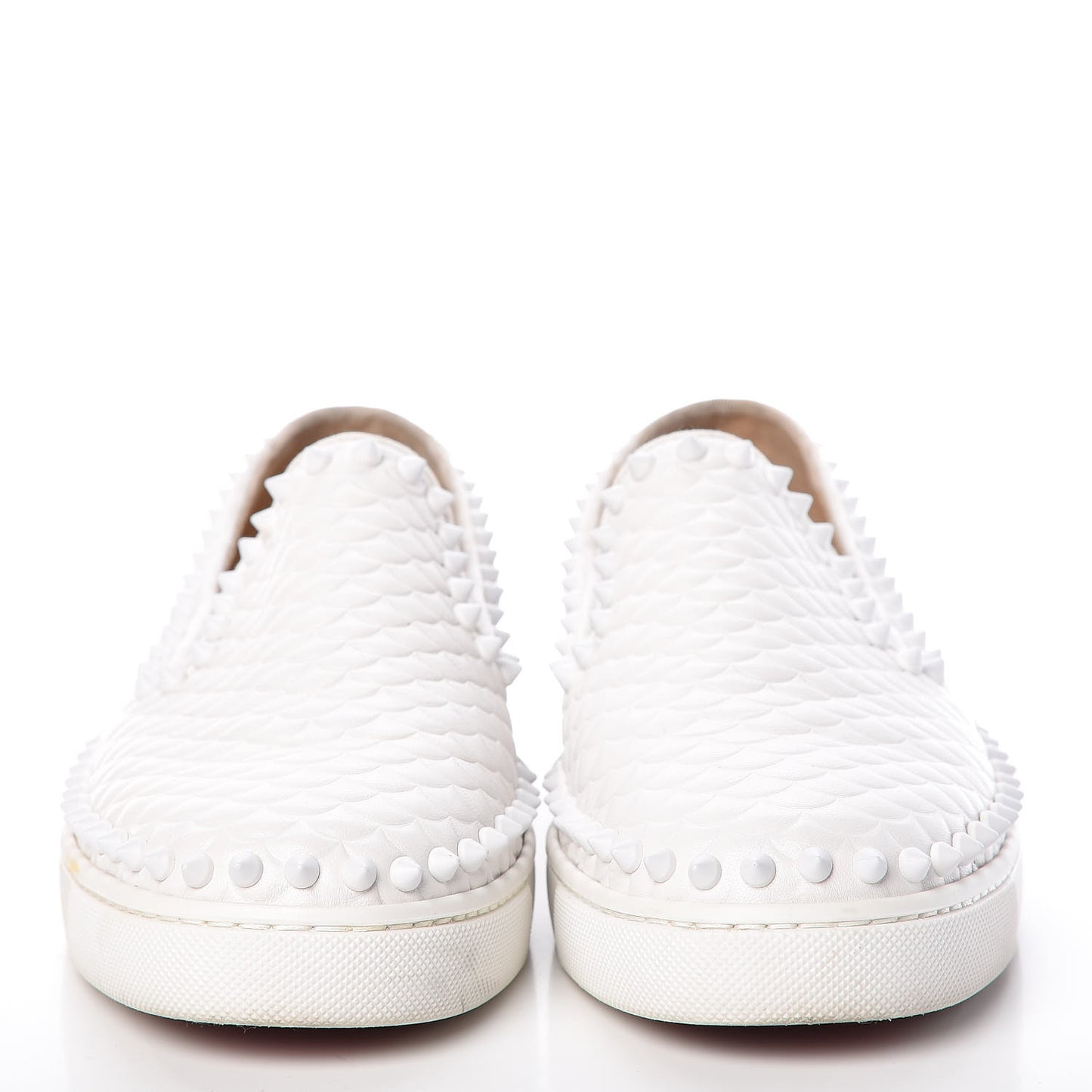 Nappa Scallop Embossed Spikes Roller Boat Flat 39 White