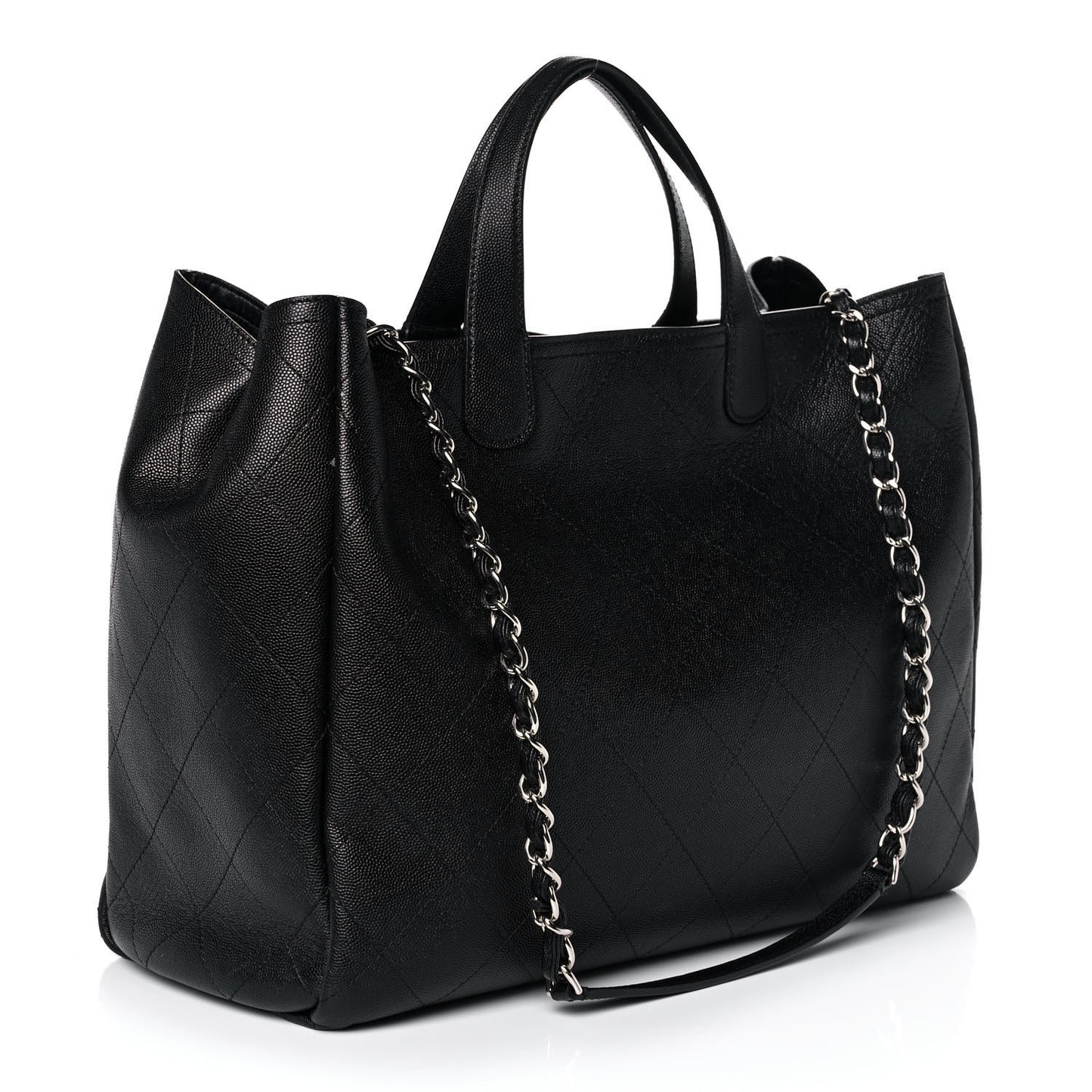 Caviar Stitched Large Shopping Tote Black
