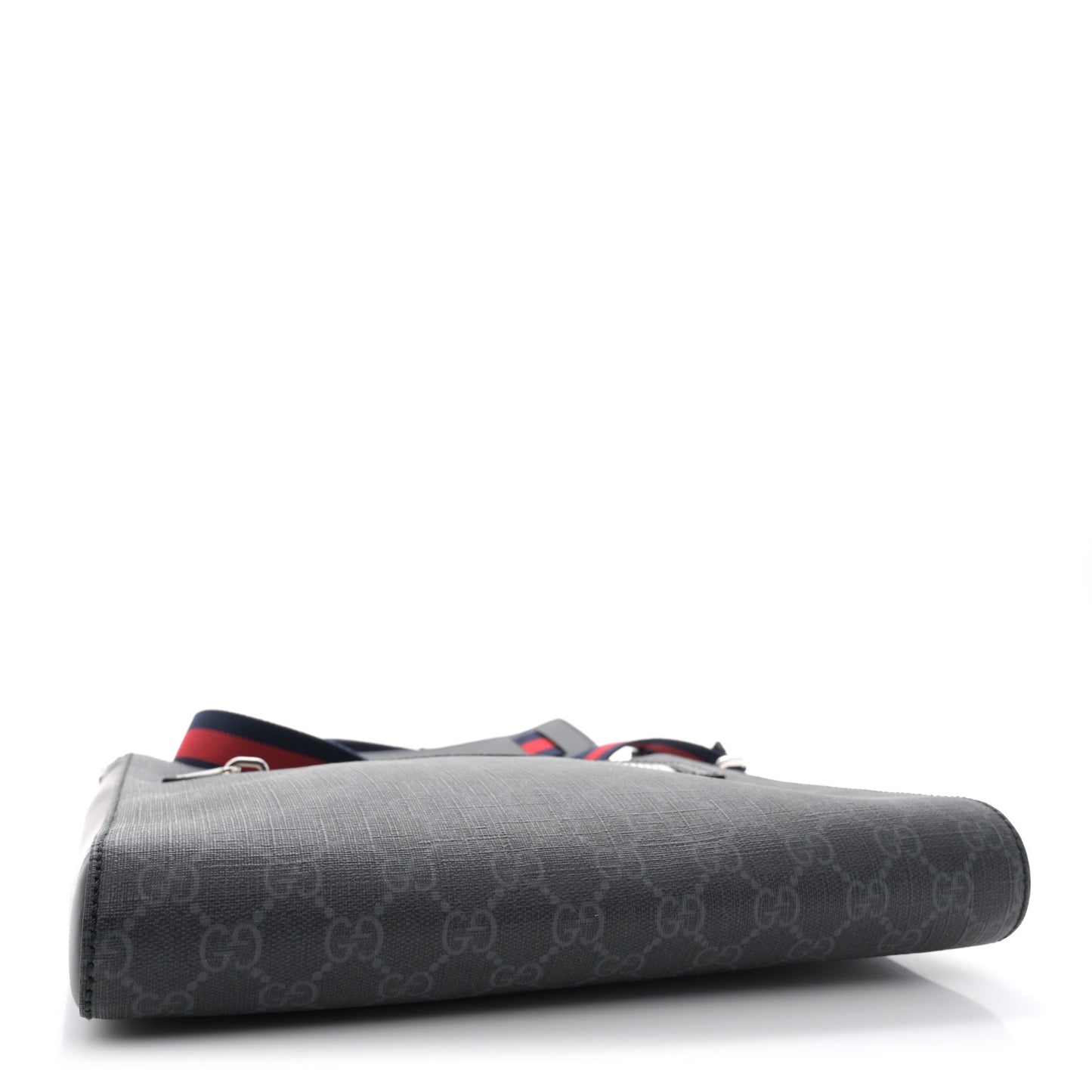 GG Supreme Monogram Appia Calfskin Web Flat Messenger Bag Black Grey