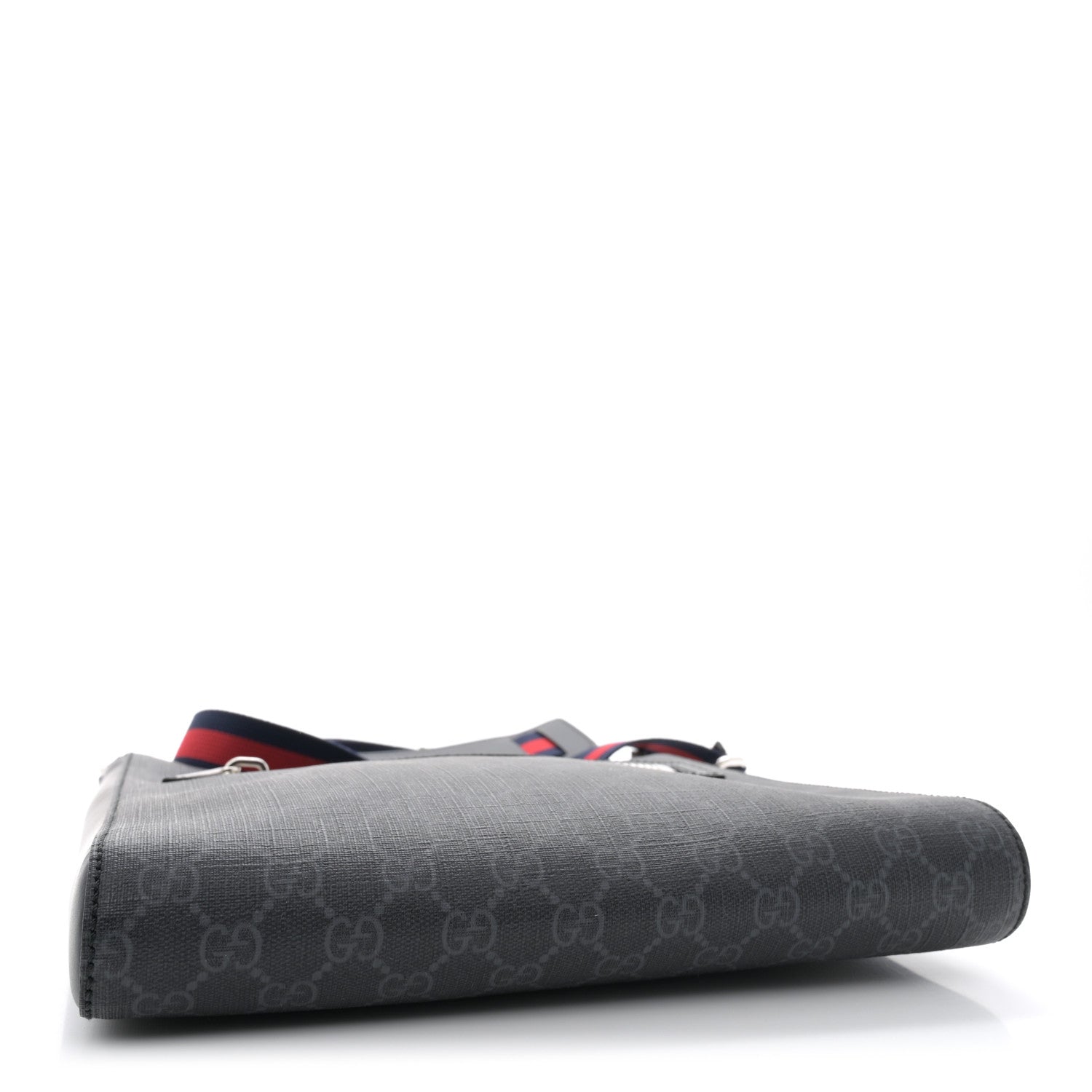 Gucci GG Supreme Monogram Appia Calfskin Web Flat Messenger Bag Black Grey 4 of 10