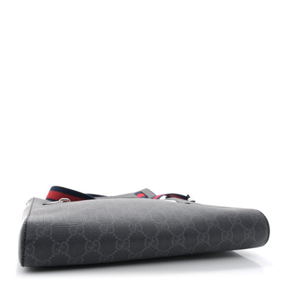Gucci GG Supreme Monogram Appia Calfskin Web Flat Messenger Bag Black Grey 4 of 10