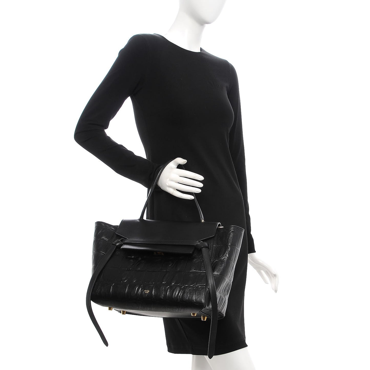 Calfskin Crocodile Embossed Small Belt Bag Black