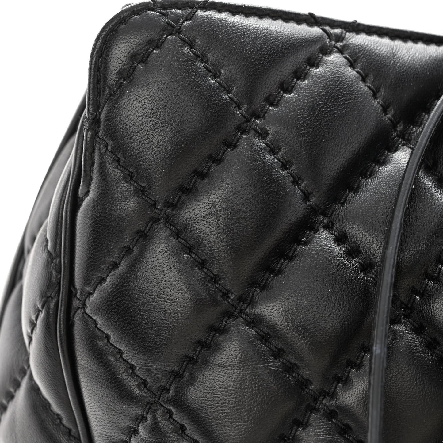 Lambskin Quilted Large Easy Carry Shopping Tote Black