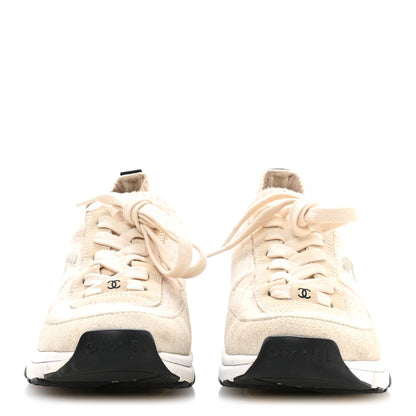 Chanel Knit Fabric Suede Calfskin Womens CC Sneakers 36 Ivory 3 of 8