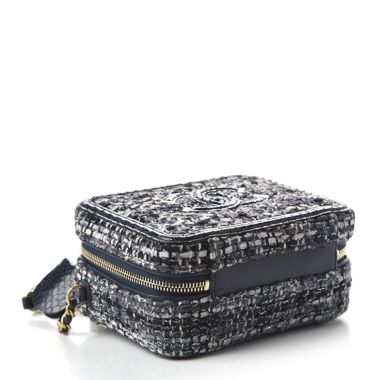 Tweed Snakeskin Quilted Small CC Filigree Vanity Case Black Ecru Silver