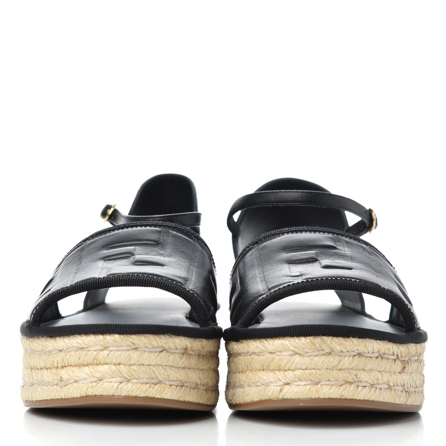 Nappa FF Embossed Espadrille Platform Sandals 37 Black