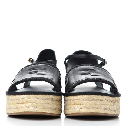 Fendi Nappa FF Embossed Espadrille Platform Sandals 37 Black 2 of 12