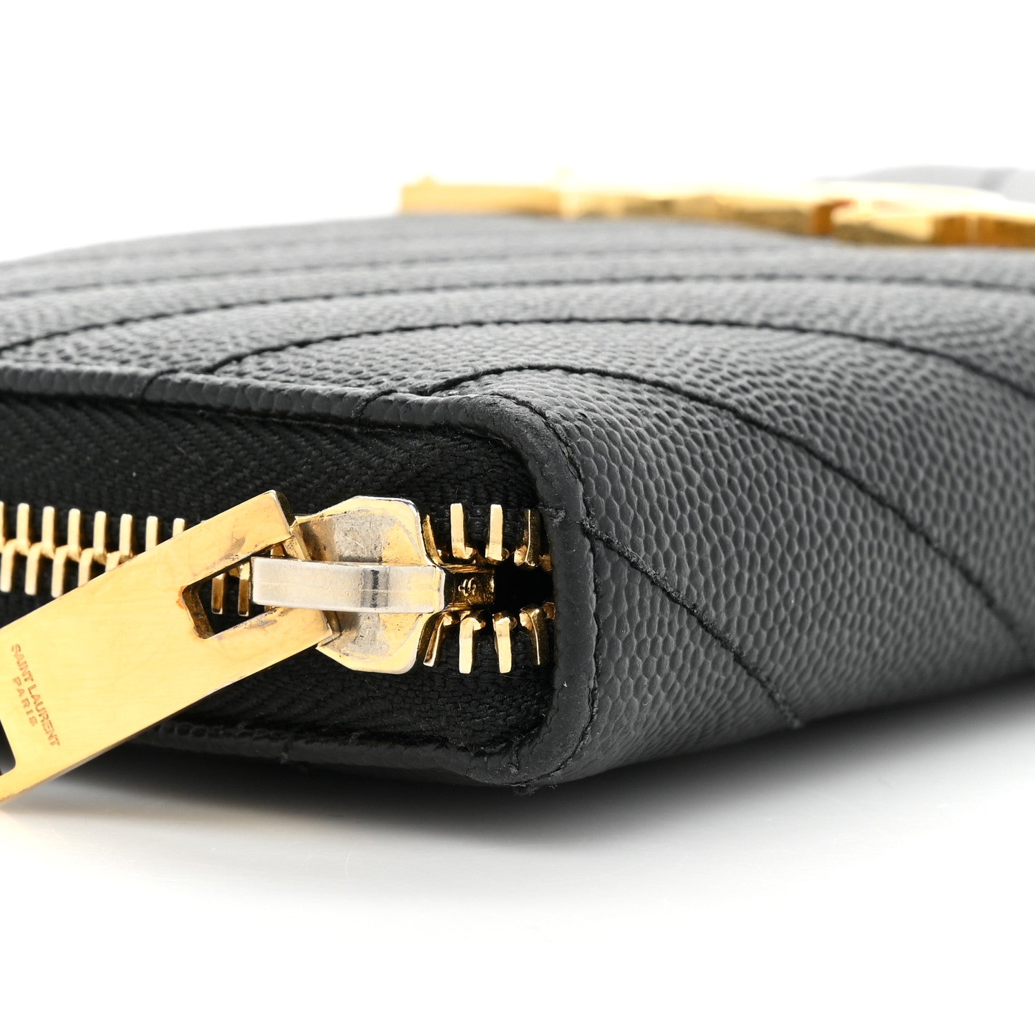 Saint Laurent Grain De Poudre Matelasse Chevron Monogram Zip Around Wallet Black 11 of 14