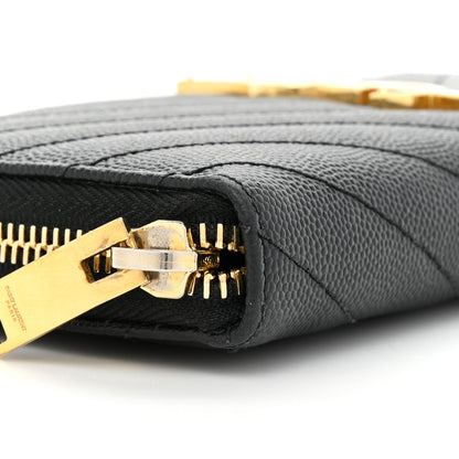 Saint Laurent Grain De Poudre Matelasse Chevron Monogram Zip Around Wallet Black 11 of 14
