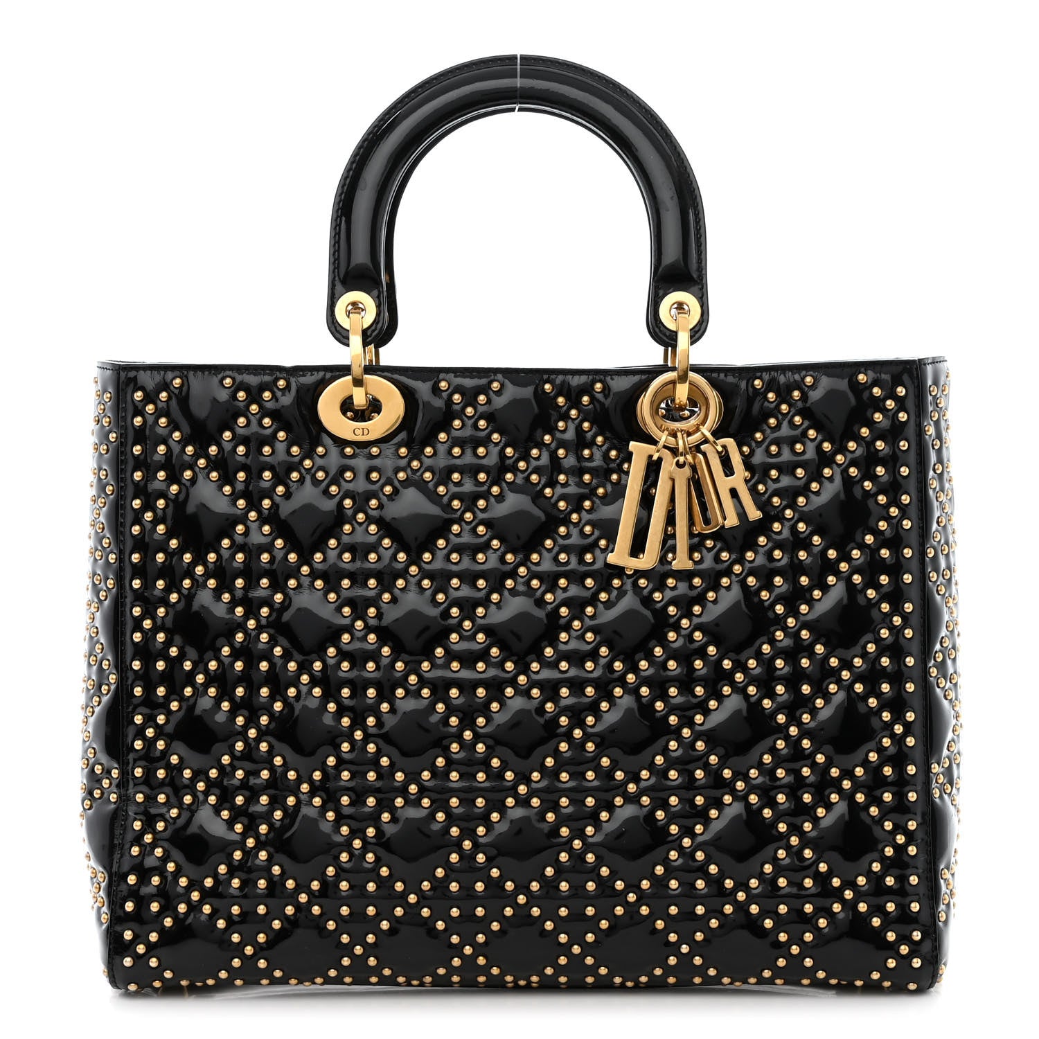 Christian Dior Patent Cannage Studded Large Lady Dior Black 1 of 12