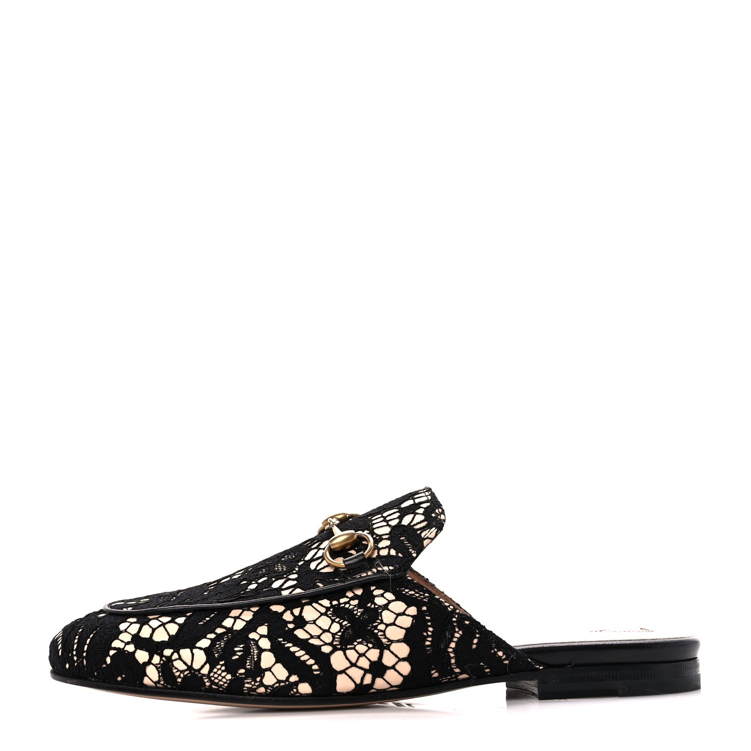 Gucci Lace Malaga Kid Womens Princetown Slippers 36 Black Skin Rose 1 of 8