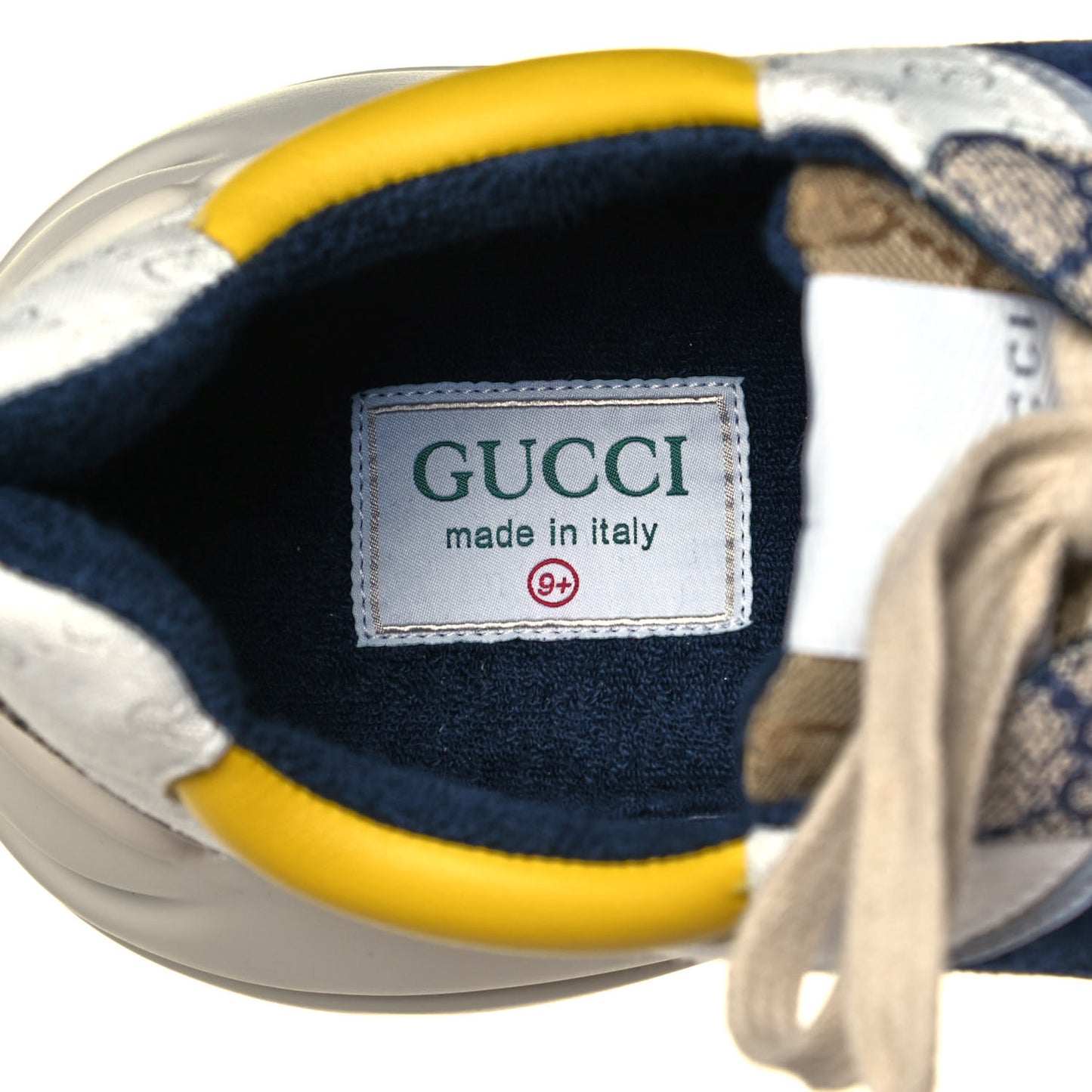 GG Supreme Monogram Mix Monogram Mens Rhyton Sneakers 9.5 London Blue Beige Sun Yellow