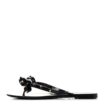 Valentino Garavani PVC Jelly Rockstud Bow Thong Sandals 39 Black 1 of 10