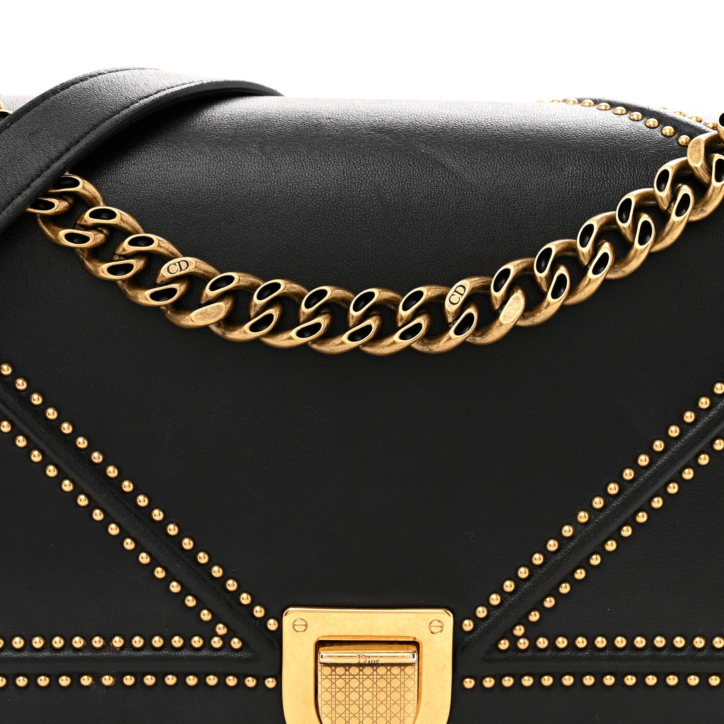 Lambskin Studded Medium Diorama Flap Bag Black