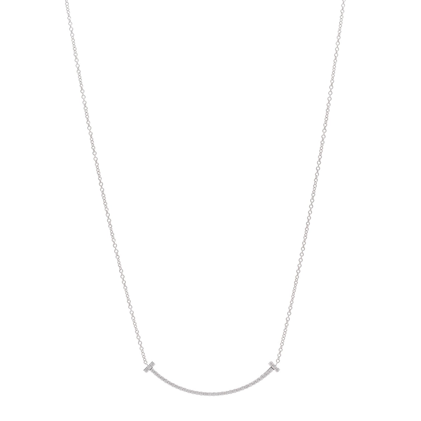 18K White Gold Diamond Small T Smile Pendant Necklace