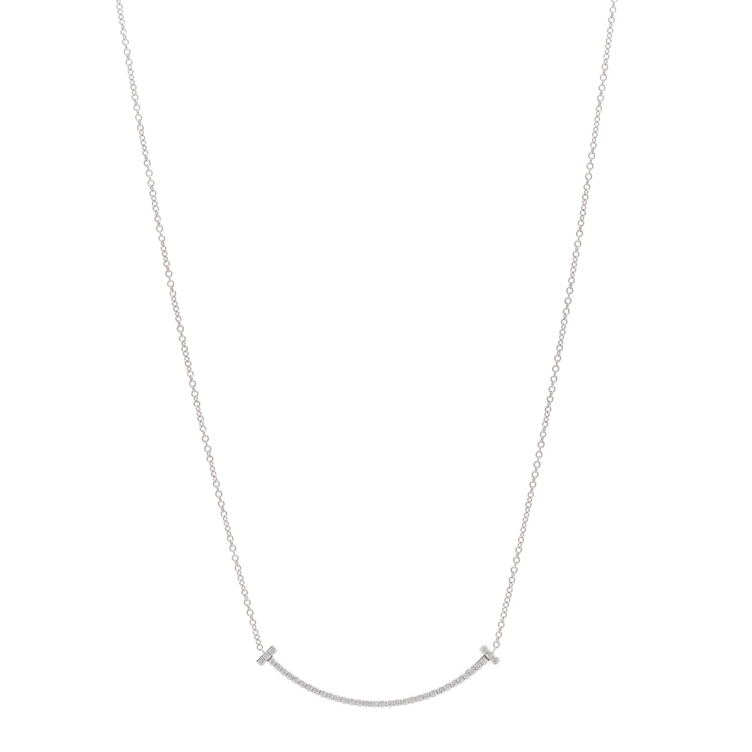 Tiffany 18K White Gold Diamond Small T Smile Pendant Necklace 1 of 4