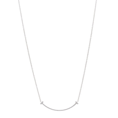 Tiffany 18K White Gold Diamond Small T Smile Pendant Necklace 1 of 4
