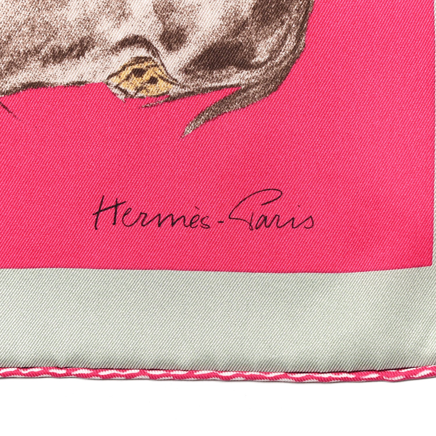 Hermes Silk Les Bassets Scarf 70 Fuchsia Etoupe Vert 2 of 5