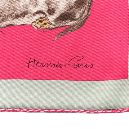 Hermes Silk Les Bassets Scarf 70 Fuchsia Etoupe Vert 2 of 5