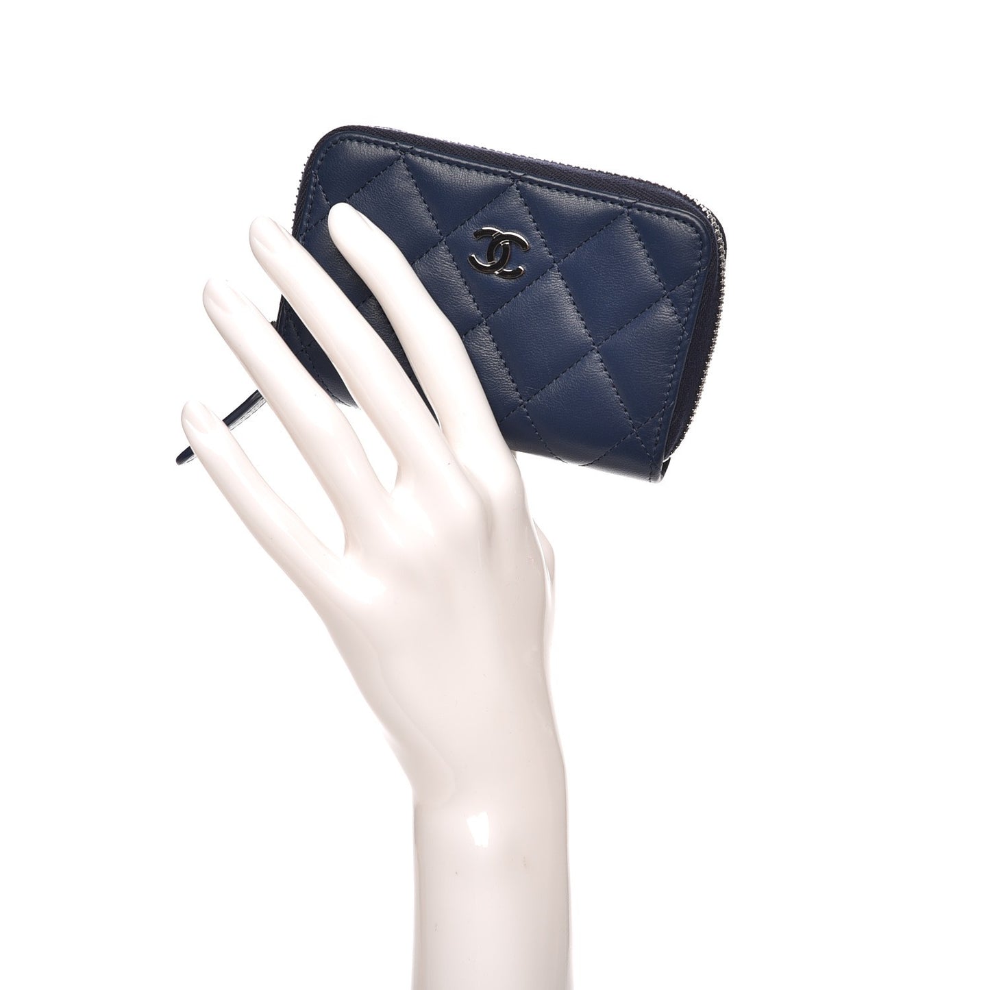 Lambskin Quilted Zip Around Coin Purse Wallet Blue