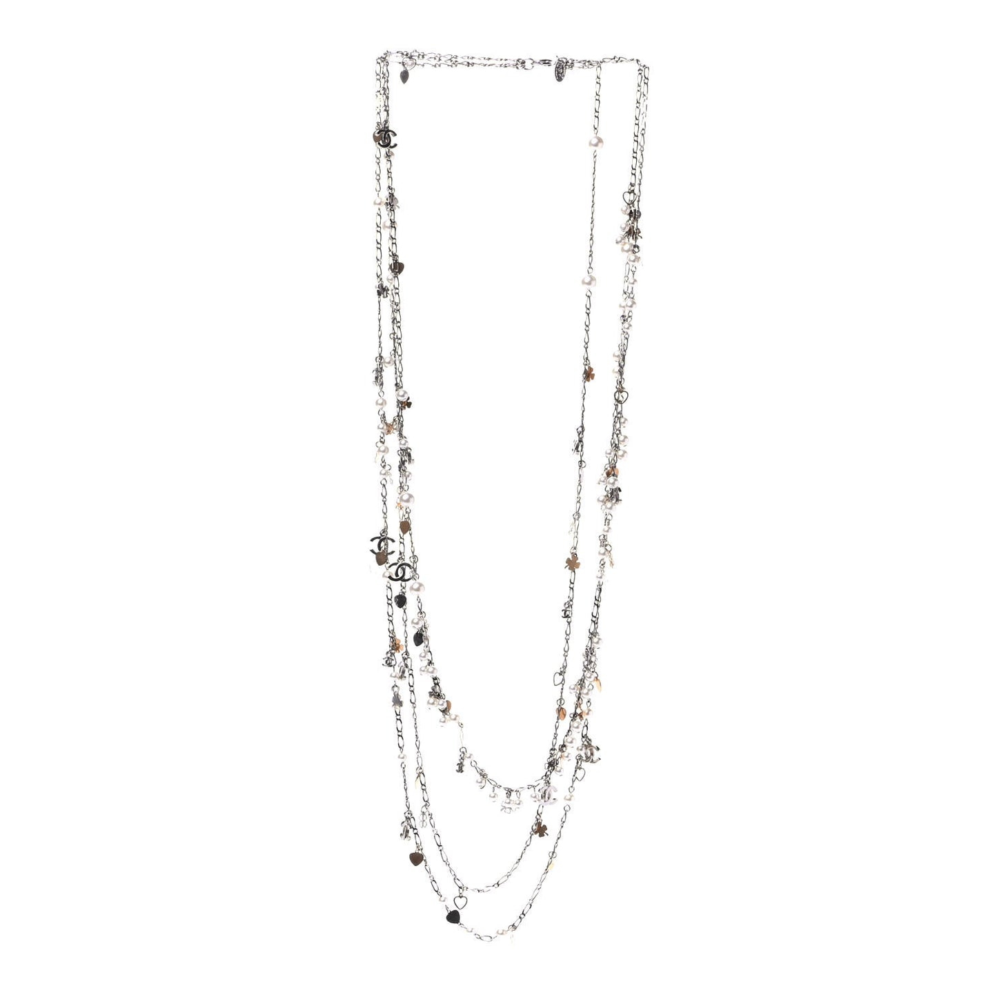 Pearl Heart CC Long Necklace Light Gold