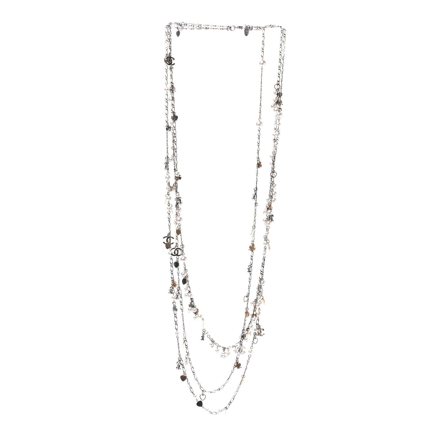 Chanel Pearl Heart CC Long Necklace Light Gold 2 of 4