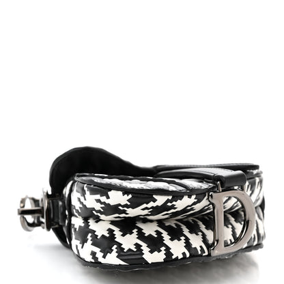 Christian Dior Calfskin Macro Houndstooth Embossed Micro Saddle Bag Black White 4 of 9