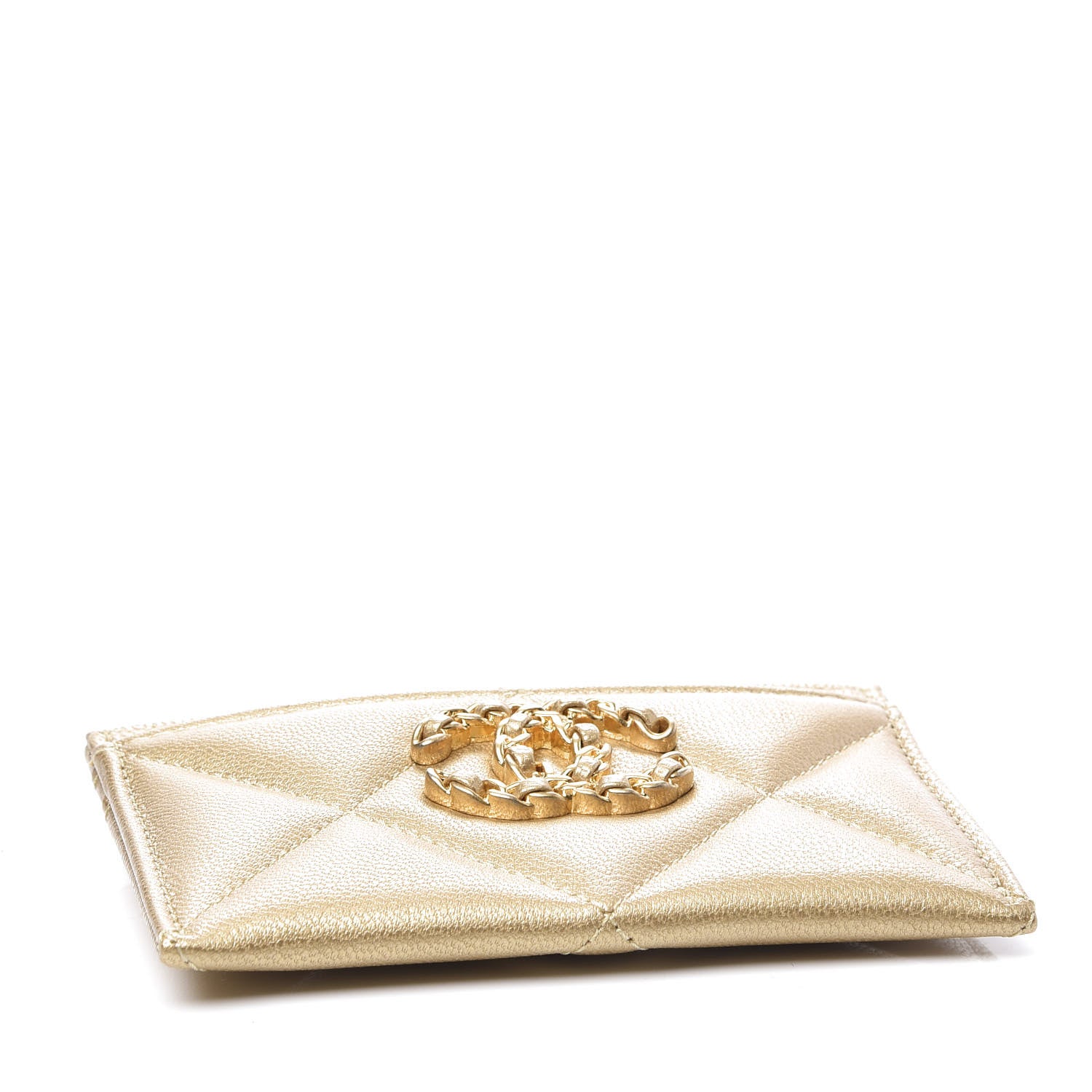 Chanel Metallic Goatskin Quilted Chanel 19 Card Holder Gold 3 of 10