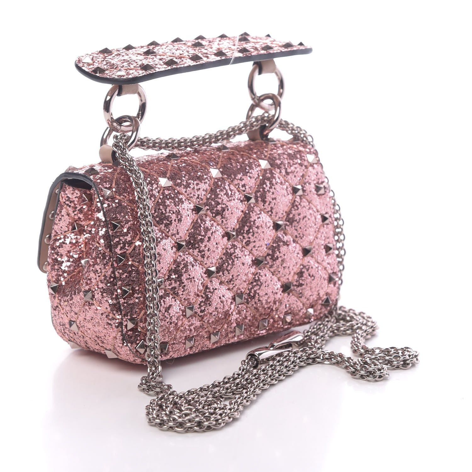 Valentino Garavani Glitter Micro Rockstud Spike Shoulder Bag Antique Pink 3 of 10