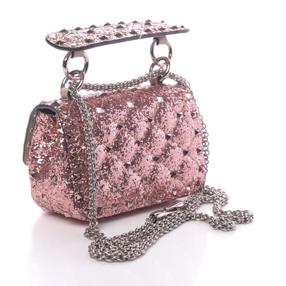 Valentino Garavani Glitter Micro Rockstud Spike Shoulder Bag Antique Pink 3 of 10