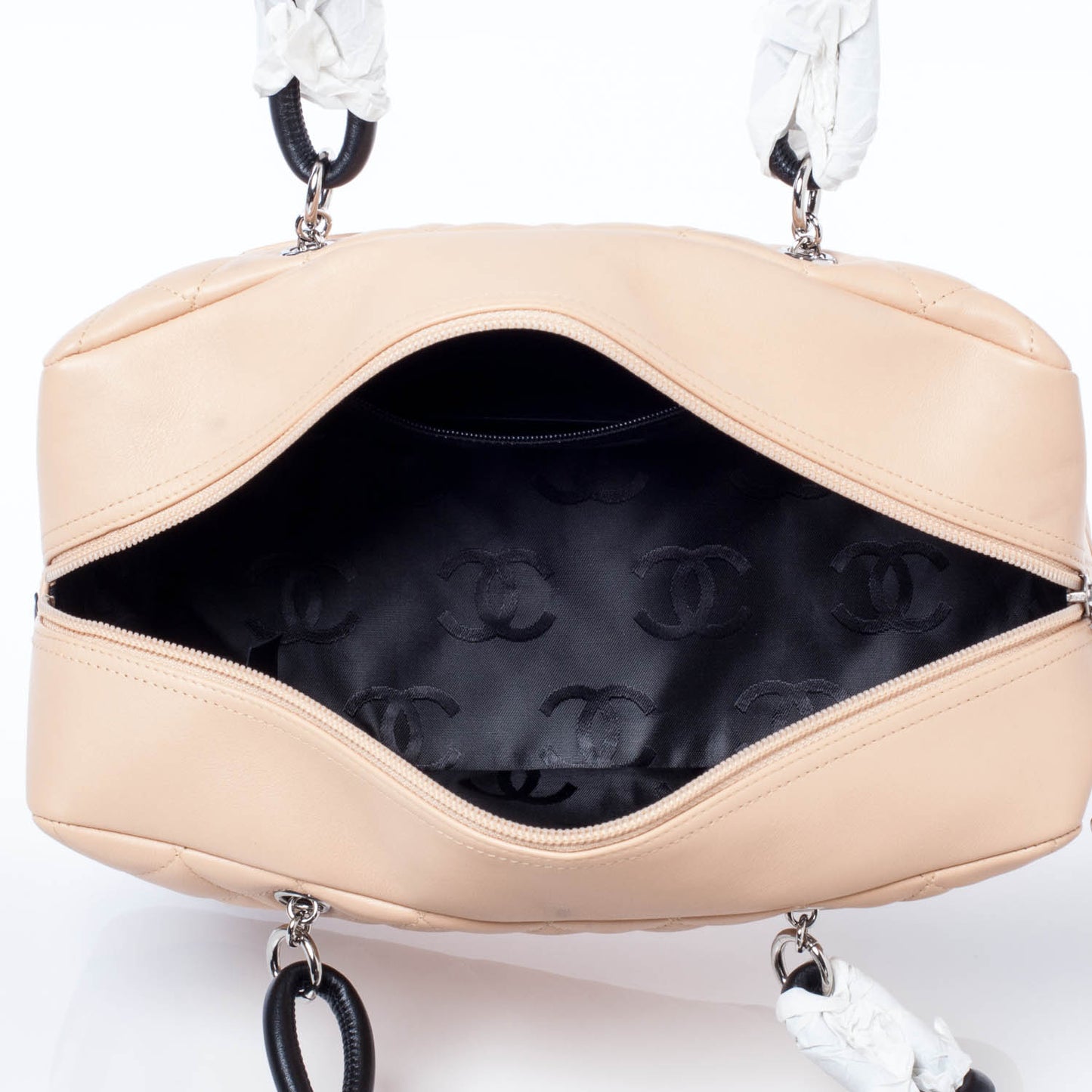 Calfskin Quilted Large Cambon Bowler Beige Black