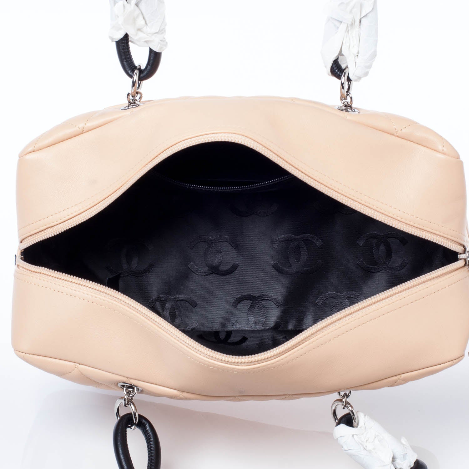 Chanel Calfskin Quilted Large Cambon Bowler Beige Black 10 of 11