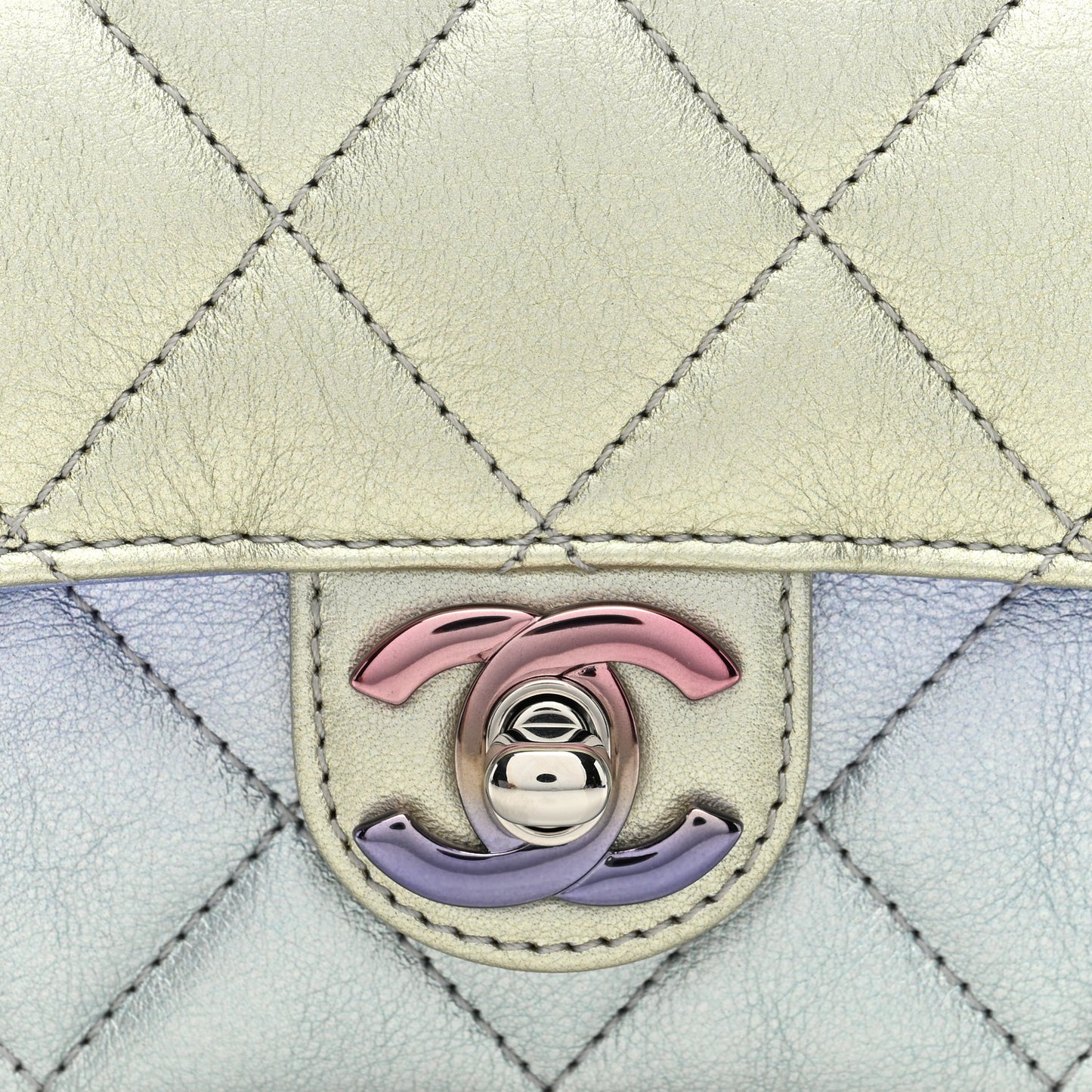 Gradient Metallic Calfskin Quilted Clutch Silver Blue Yellow Purple