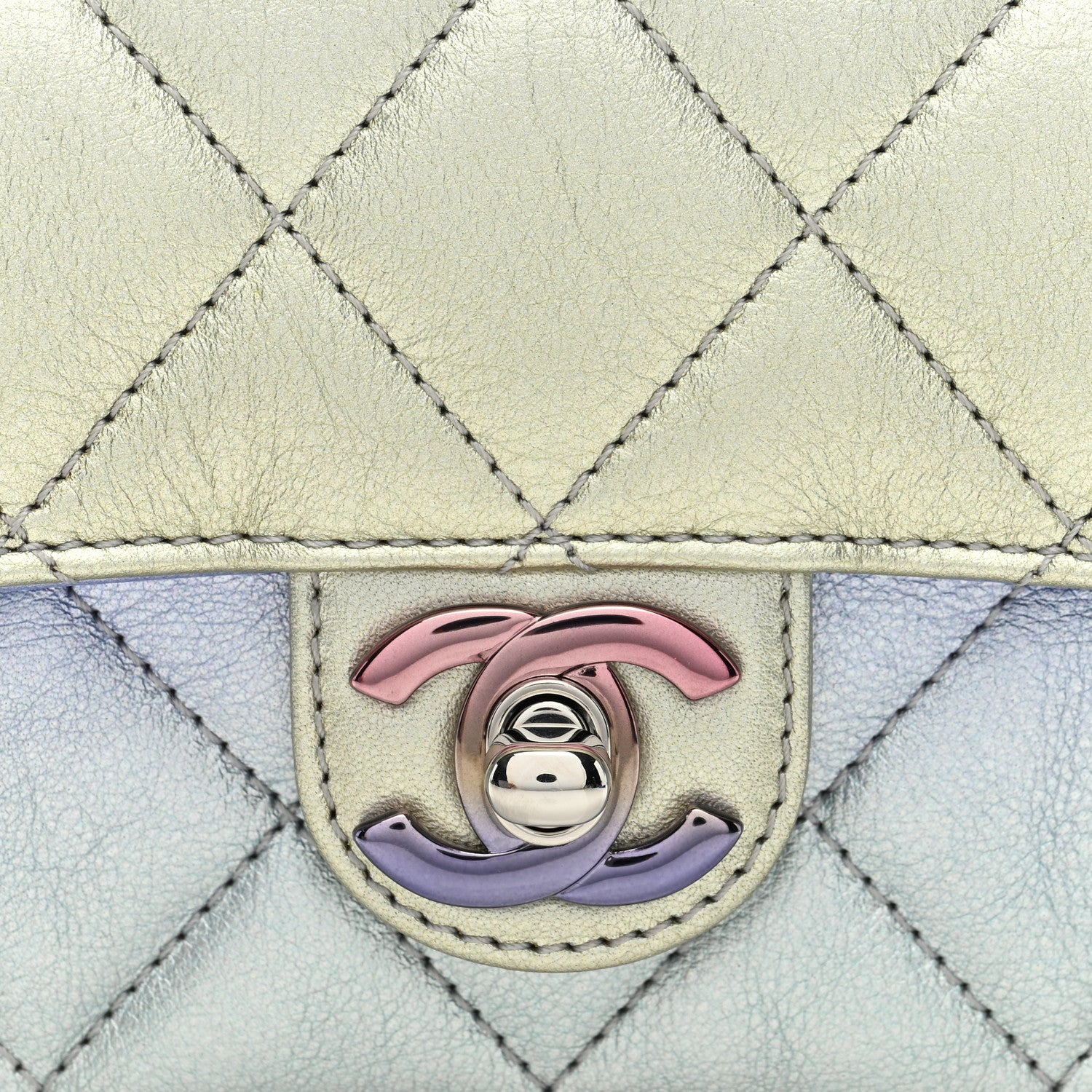 Chanel Gradient Metallic Calfskin Quilted Clutch Silver Blue Yellow Purple 8 of 10