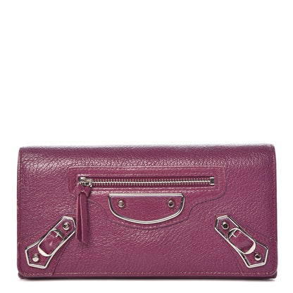 Balenciaga Chevre Silver Metallic Edge Hardware Money Wallet Violet Prune 1 of 7