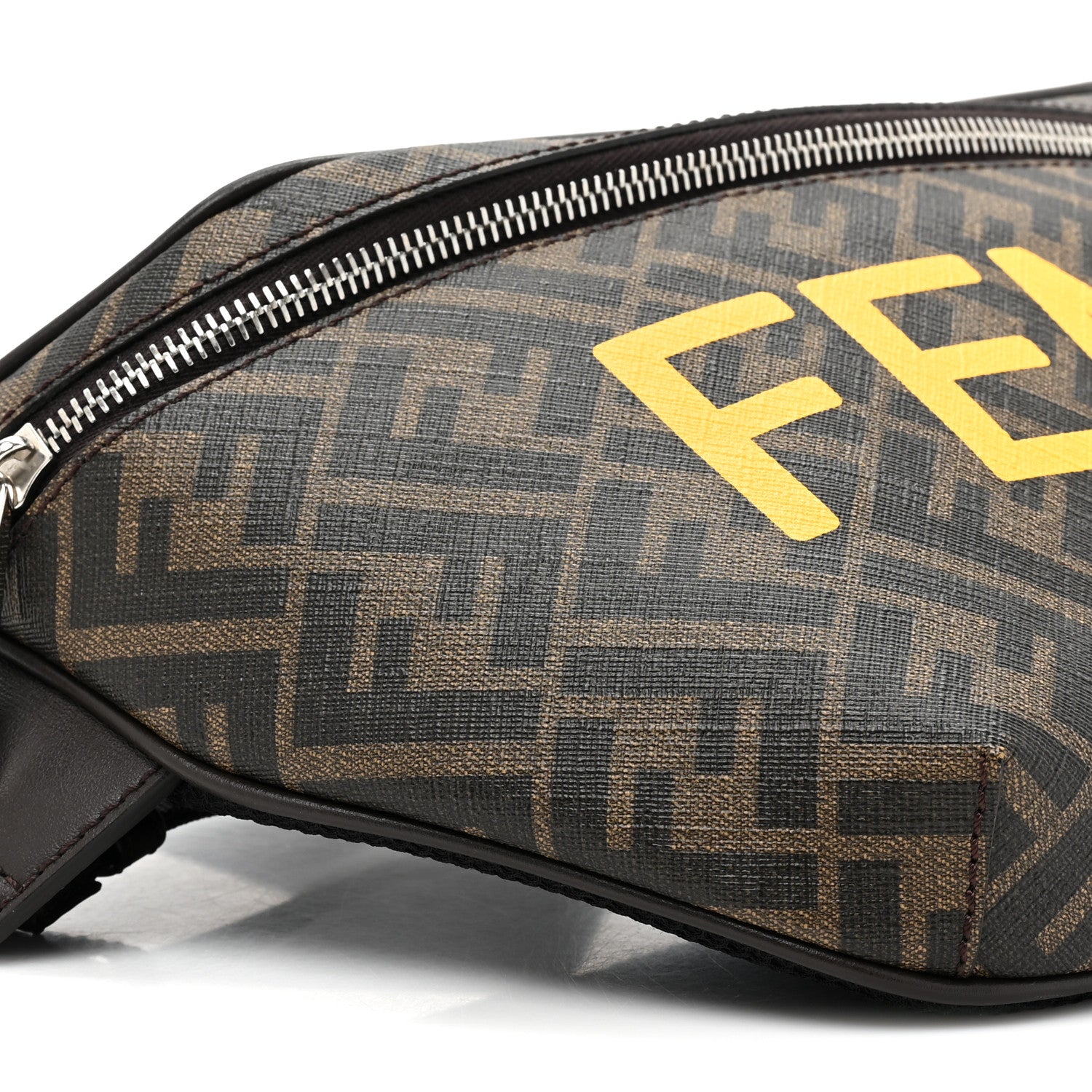 Fendi Shiny Glazed Fabric Vitello Cover FF 1974 Logo Belt Bag Black 9 of 11