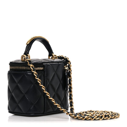 Chanel Lambskin Quilted Metal Mini Top Handle Vanity Case With Chain Black 2 of 10