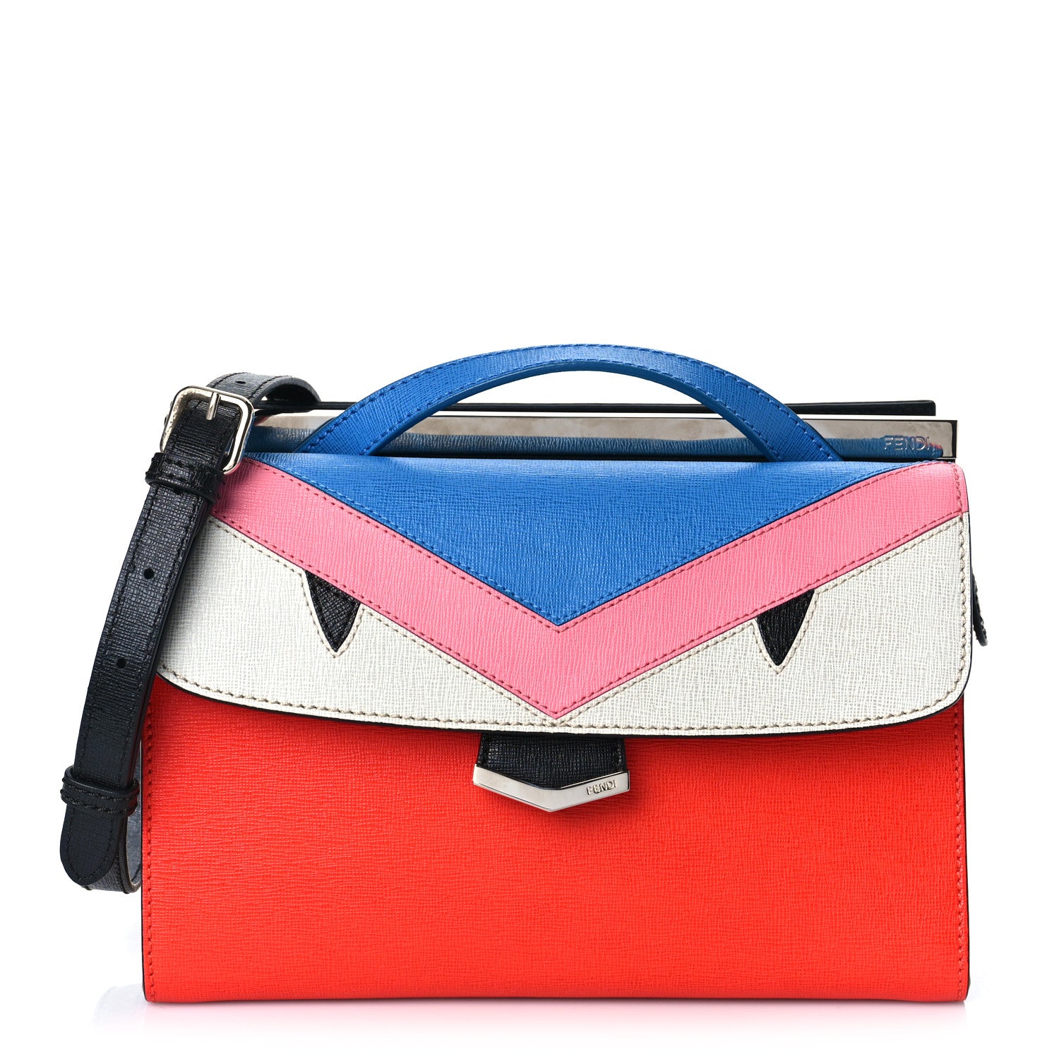 Fendi Vitello Elite Monster Mini Demi Jour Shoulder Bag Papavero Royal Blue Multicolor 1 of 8