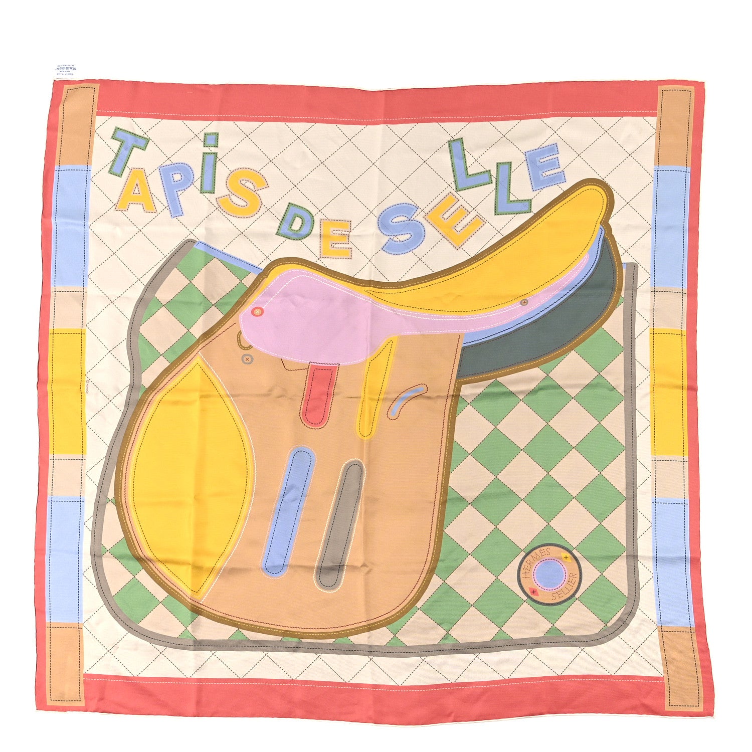 Hermes Silk Tapis de Selle Double Face Scarf 90 Bois de Rose Beige Multicolore 1 of 3