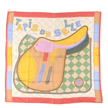 Hermes Silk Tapis de Selle Double Face Scarf 90 Bois de Rose Beige Multicolore 1 of 3